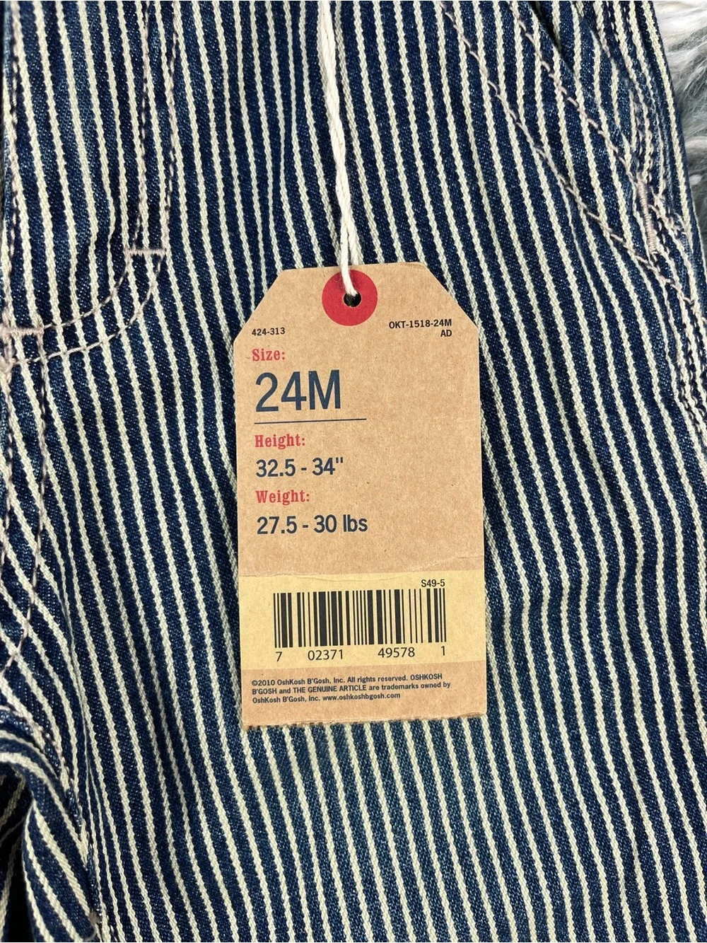 NWT Oshkosh B’gosh Kids Toddler Carpenter Jeans Blue White Hickory Striped 24M